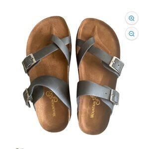 Mountain Sole Women's Birk Style Slip On Leather Sandals Buckle Black Size 9